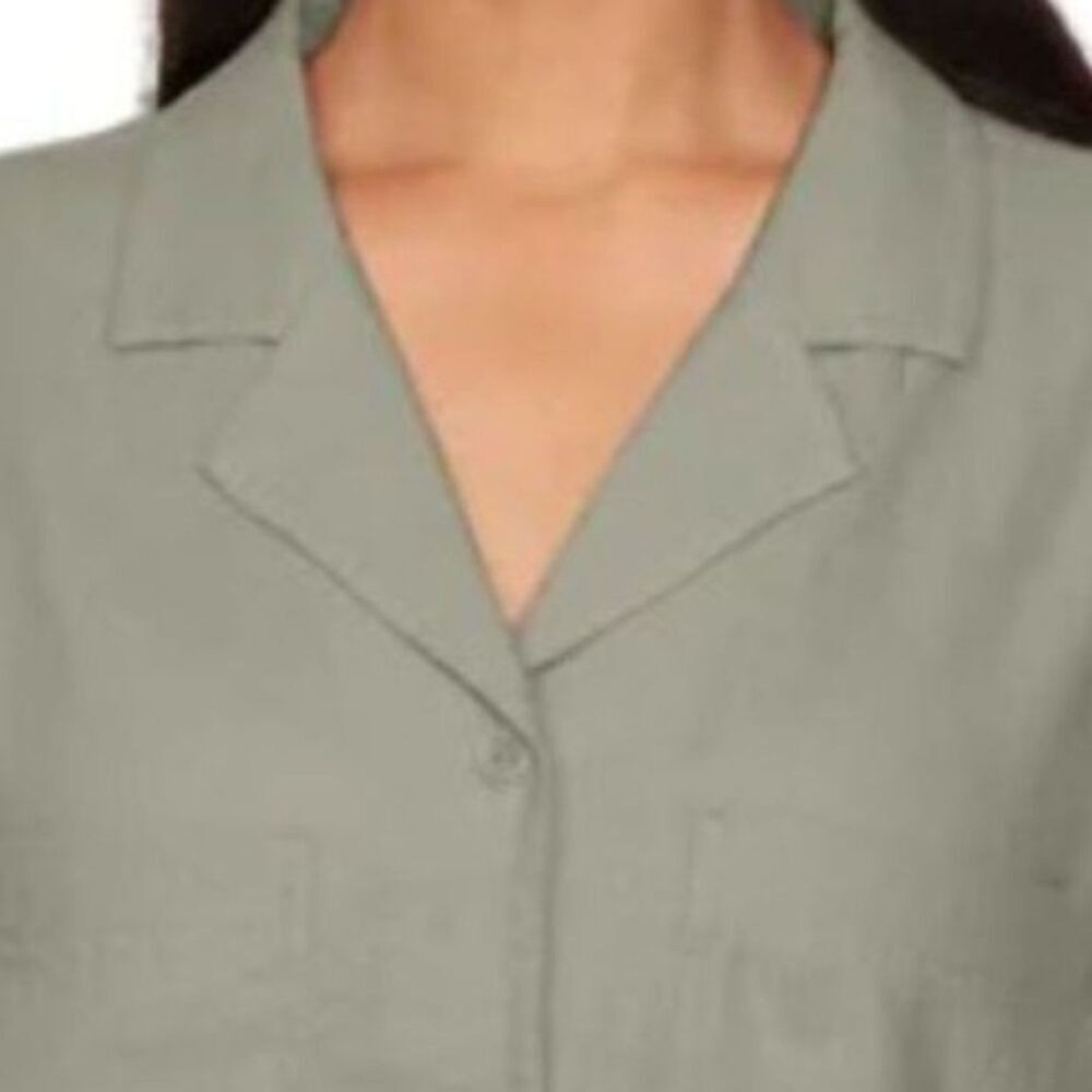 BUFFALO DAVID BITTON Linen Blend Button Front Blouse XL 16 Olive Green Shirt NWT - Picture 3 of 10
